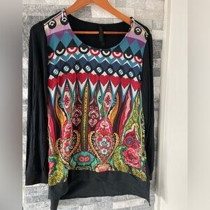Women's DESIGUAL Adonia Multicolor Shirt Top-BLack-2XL